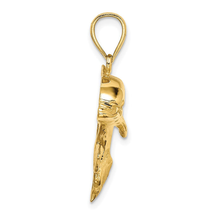 Million Charms 14K Yellow Gold Themed 2-D Polished & Engraved Dolphin Charm