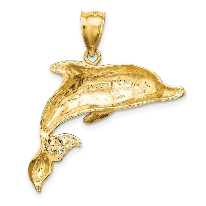 Million Charms 14K Yellow Gold Themed 2-D Polished & Engraved Dolphin Charm