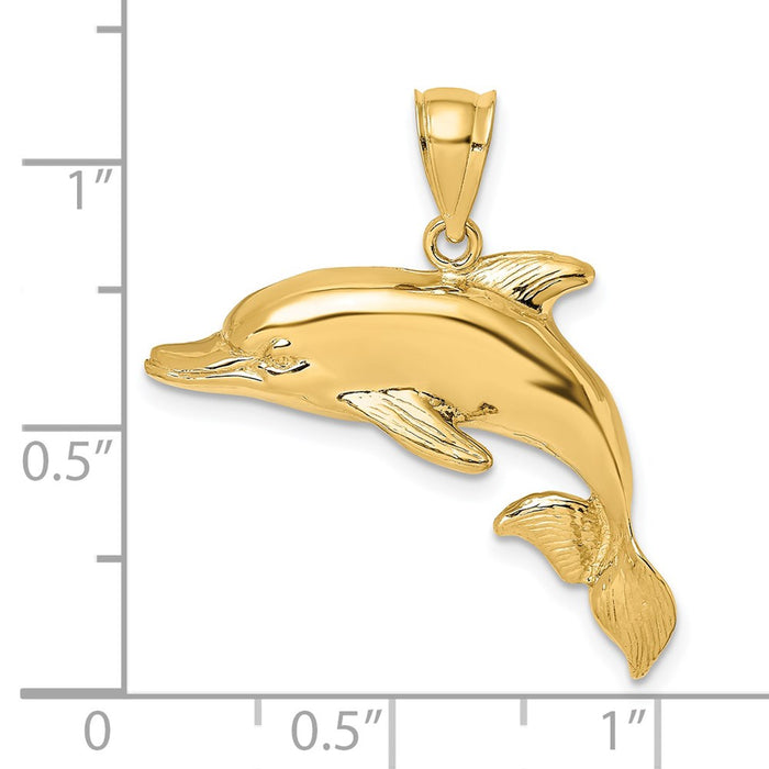 Million Charms 14K Yellow Gold Themed 2-D Polished & Engraved Dolphin Charm