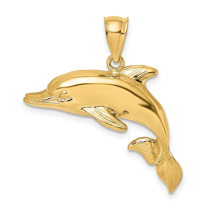 Million Charms 14K Yellow Gold Themed 2-D Polished & Engraved Dolphin Charm