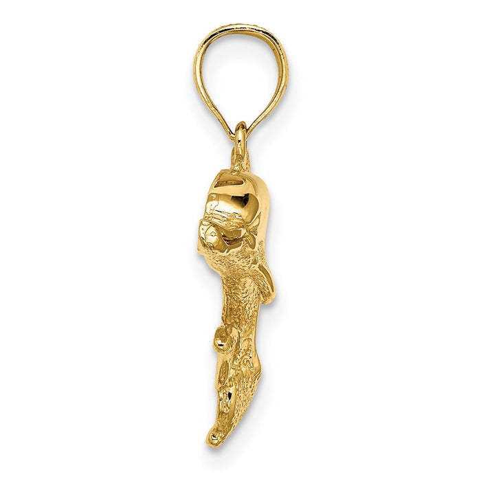 Million Charms 14K Yellow Gold Themed 2-D Polished & Engraved Dolphin Charm