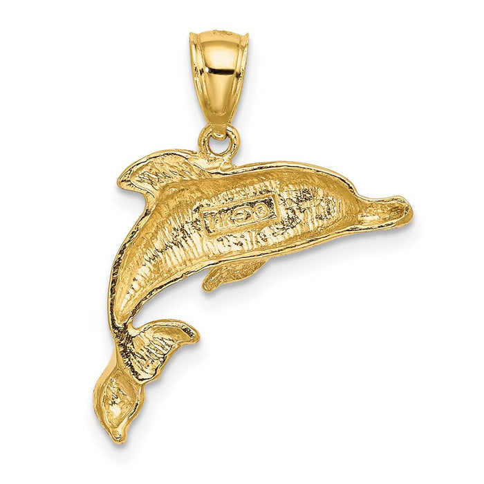 Million Charms 14K Yellow Gold Themed 2-D Polished & Engraved Dolphin Charm