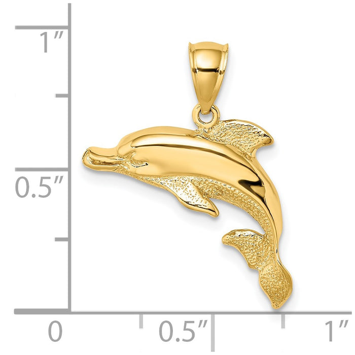 Million Charms 14K Yellow Gold Themed 2-D Polished & Engraved Dolphin Charm