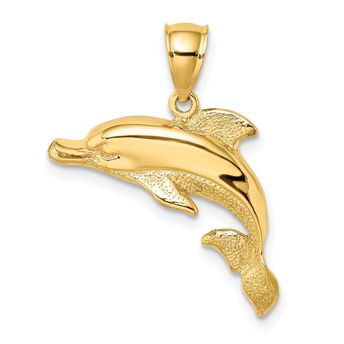 Million Charms 14K Yellow Gold Themed 2-D Polished & Engraved Dolphin Charm