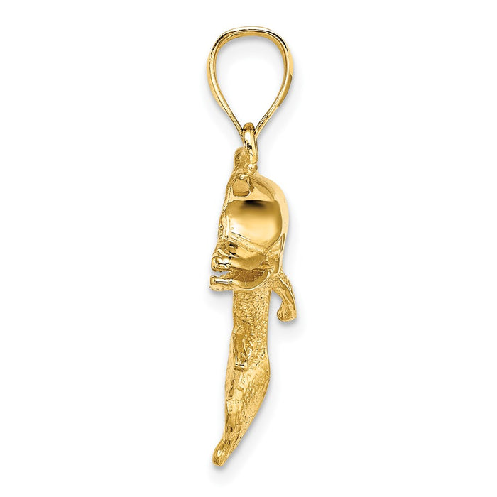 Million Charms 14K Yellow Gold Themed 2-D Polished & Engraved Open Mouth Dolphin Charm