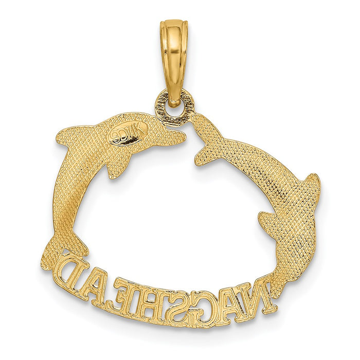 Million Charms 14K Yellow Gold Themed 2-D Polished Nagshead With Jumping Dolphins Charm