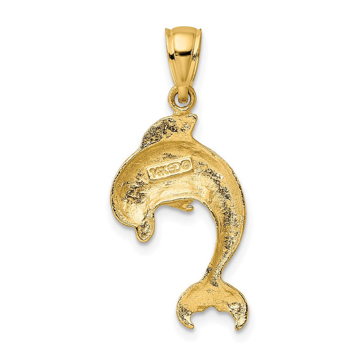 Million Charms 14K Yellow Gold Themed 2-D Polished Dolphin Jumping Charm