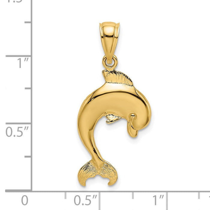 Million Charms 14K Yellow Gold Themed 2-D Polished Dolphin Jumping Charm