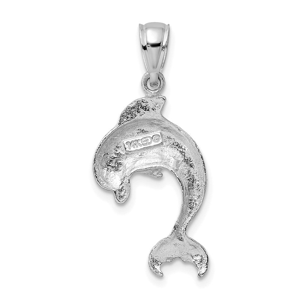 Million Charms 14K White Gold Themed Polished Dolphin Jumping Charm