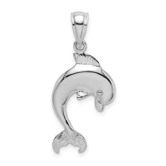 Million Charms 14K White Gold Themed Polished Dolphin Jumping Charm
