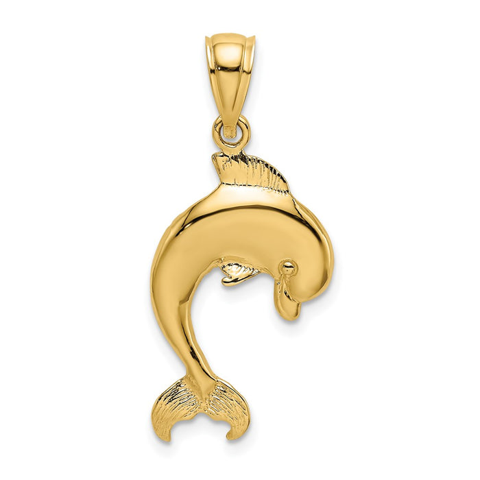 Million Charms 14K Yellow Gold Themed 2-D Polished Dolphin Jumping Charm