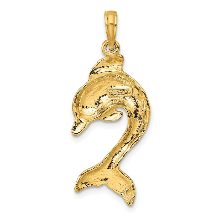 Million Charms 14K Yellow Gold Themed 2-D Polished Dolphin Jumping Charm