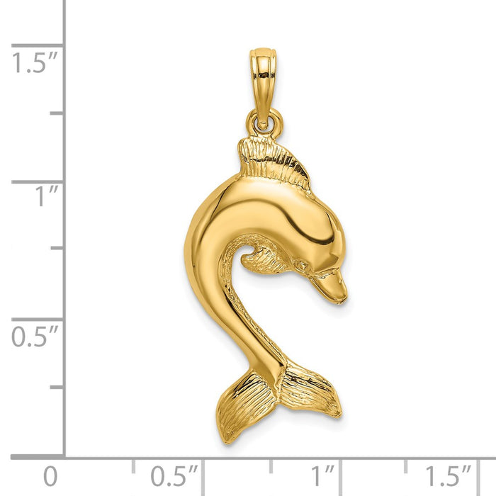 Million Charms 14K Yellow Gold Themed 2-D Polished Dolphin Jumping Charm