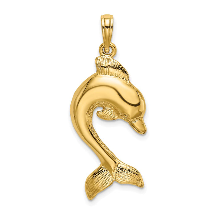 Million Charms 14K Yellow Gold Themed 2-D Polished Dolphin Jumping Charm