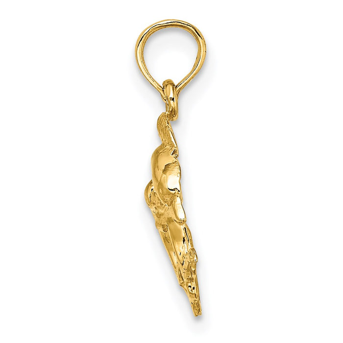 Million Charms 14K Yellow Gold Themed Polished 2-D Mini Double Dolphins Charm