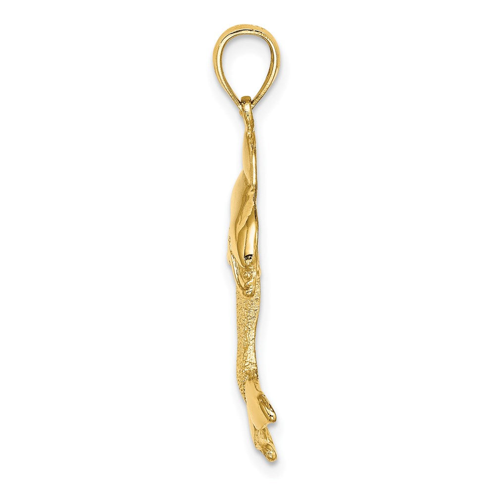 Million Charms 14K Yellow Gold Themed 2-D & Polished Dolphin Jumping Charm