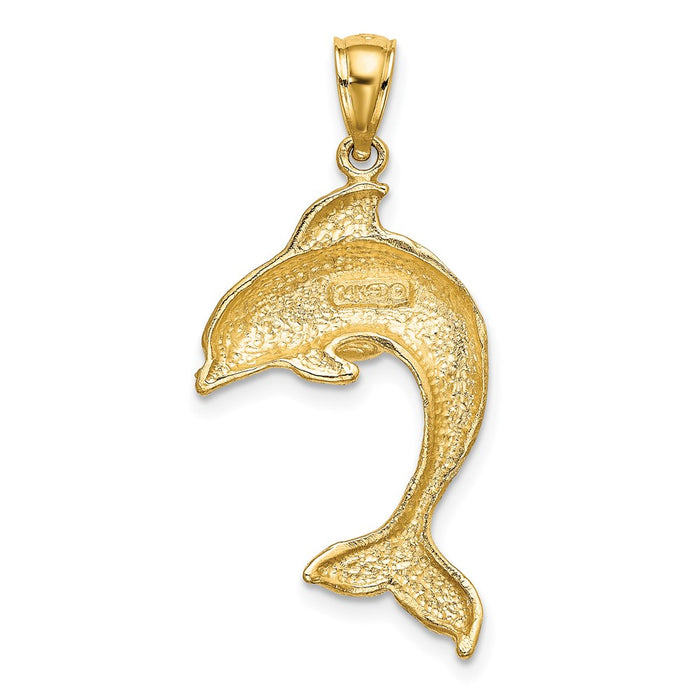 Million Charms 14K Yellow Gold Themed 2-D & Polished Dolphin Jumping Charm