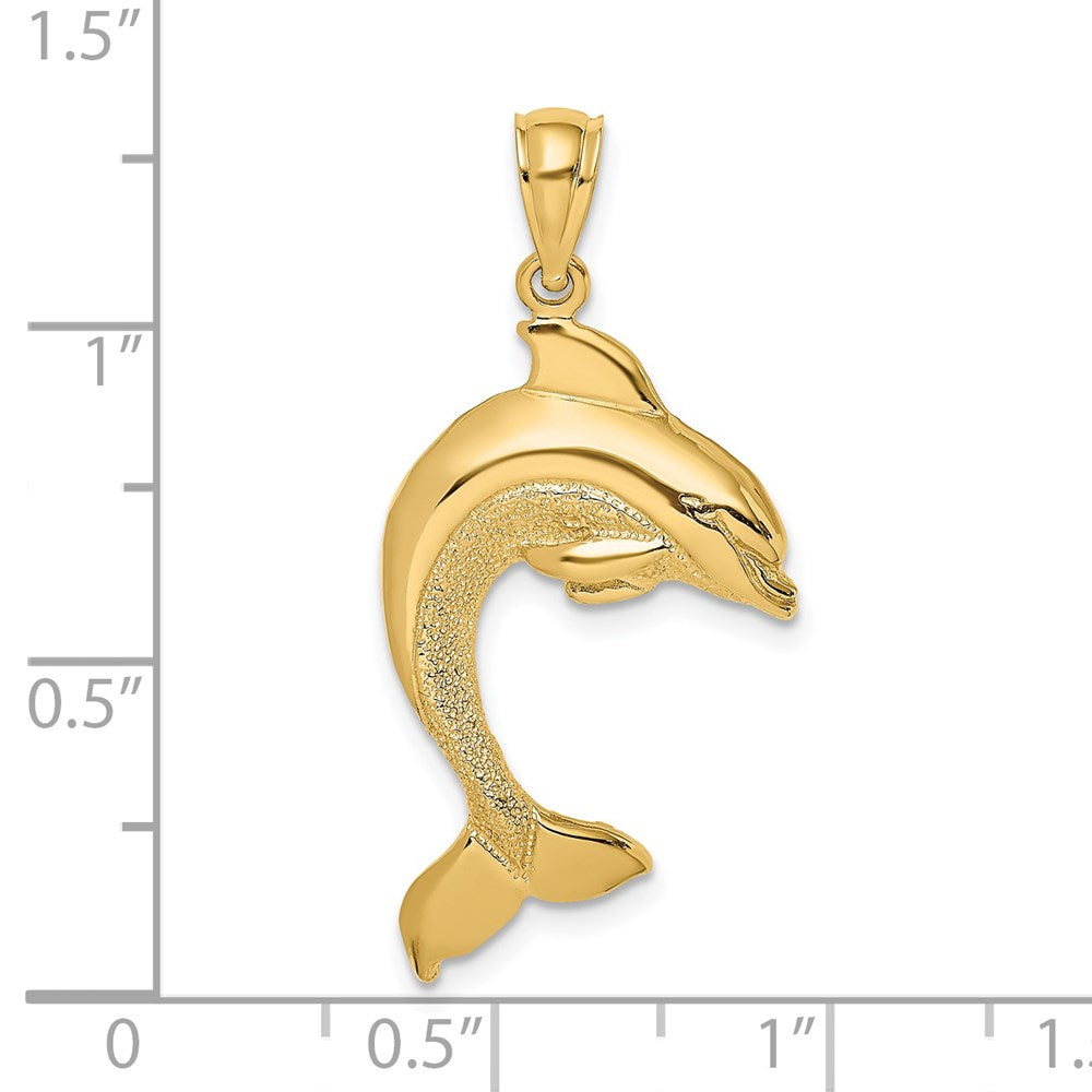 Million Charms 14K Yellow Gold Themed 2-D & Polished Dolphin Jumping Charm