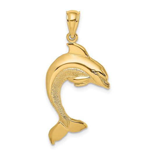 Million Charms 14K Yellow Gold Themed 2-D & Polished Dolphin Jumping Charm