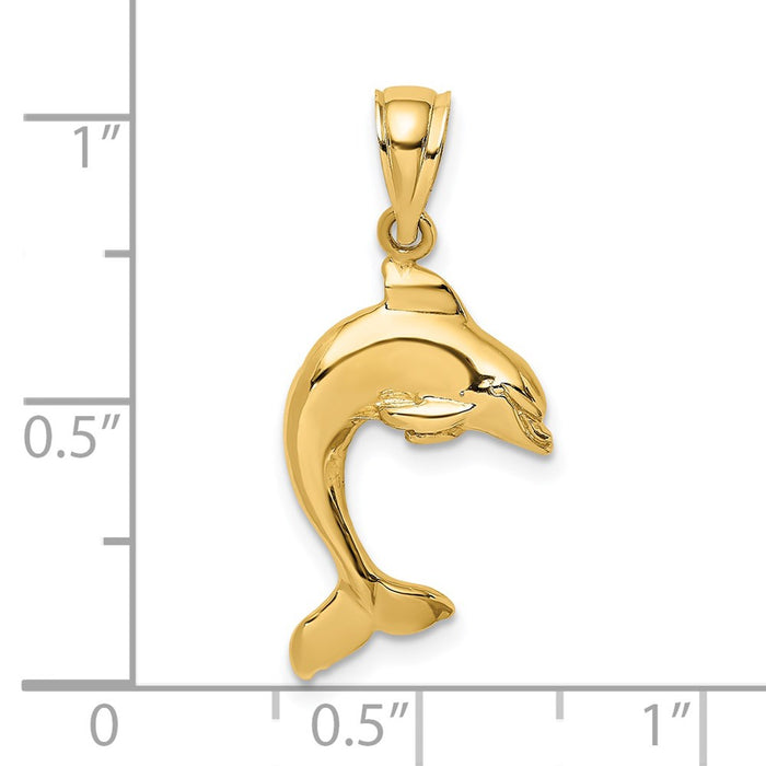 Million Charms 14K Yellow Gold Themed 2-D & Polished Dolphin Jumping Charm
