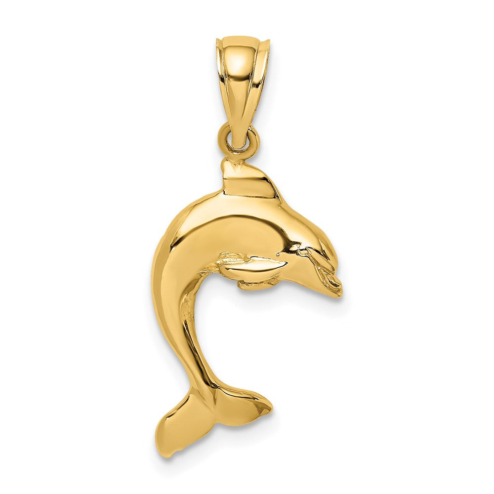 Million Charms 14K Yellow Gold Themed 2-D & Polished Dolphin Jumping Charm