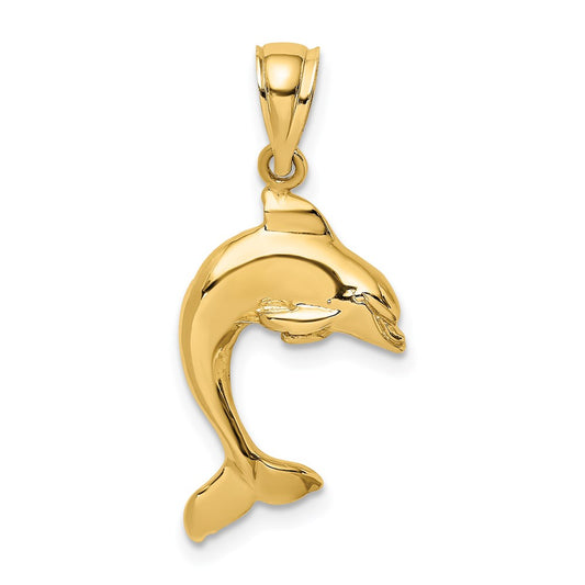 Million Charms 14K Yellow Gold Themed 2-D & Polished Dolphin Jumping Charm