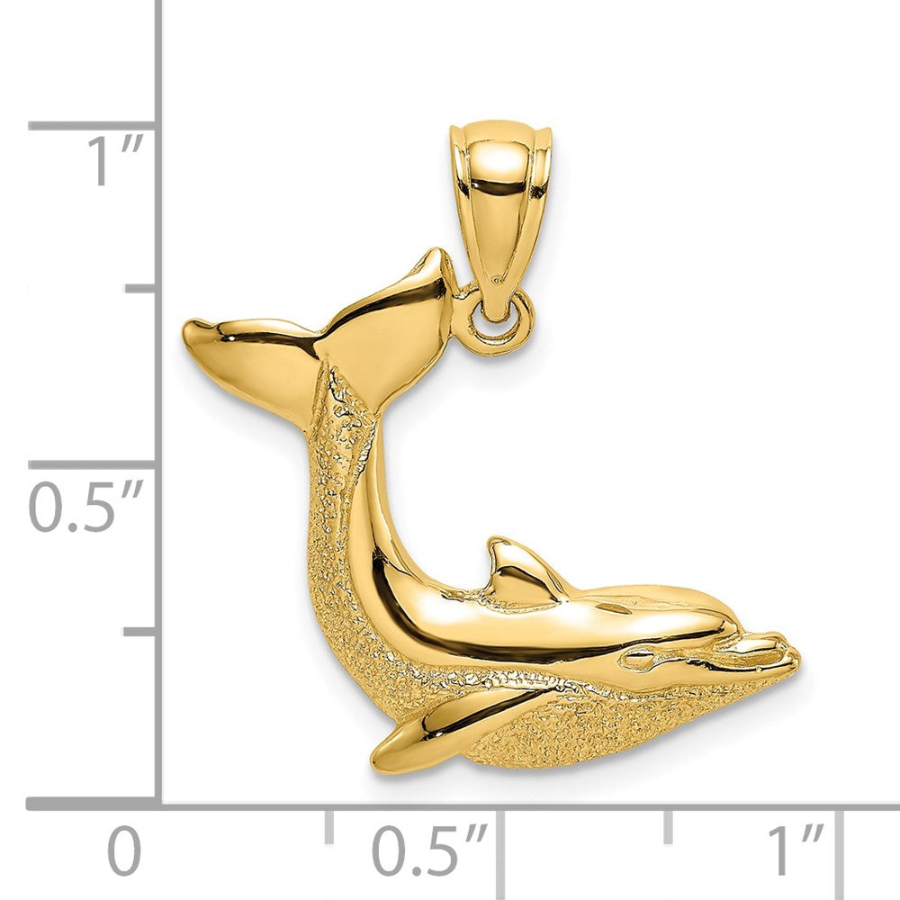Million Charms 14K Yellow Gold Themed 2-D Textured Dolphin Jumping Charm
