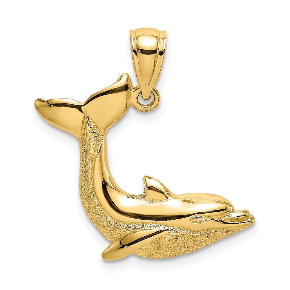 Million Charms 14K Yellow Gold Themed 2-D Textured Dolphin Jumping Charm