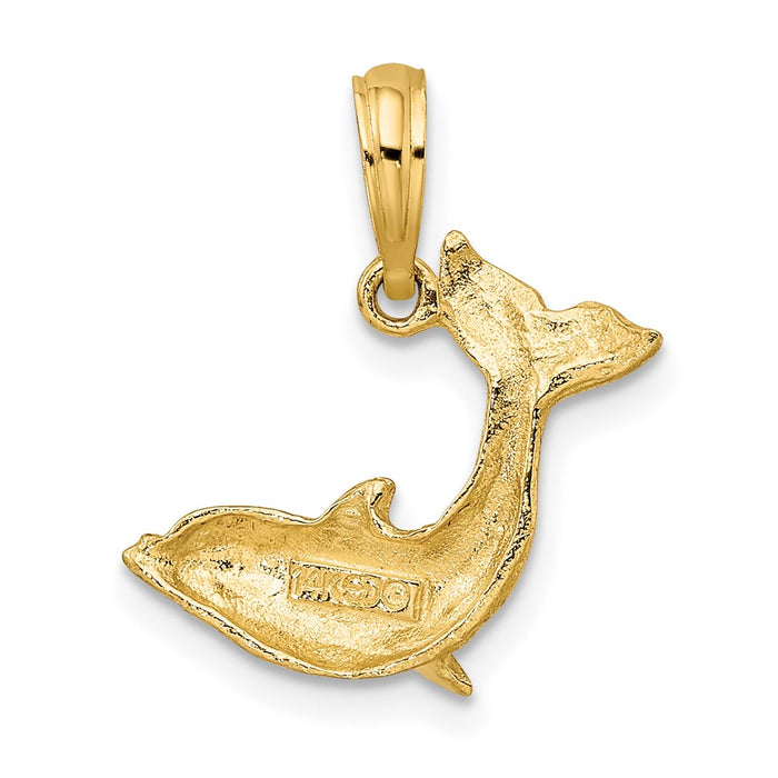 Million Charms 14K Yellow Gold Themed 2-D Textured Dolphin Jumping Charm