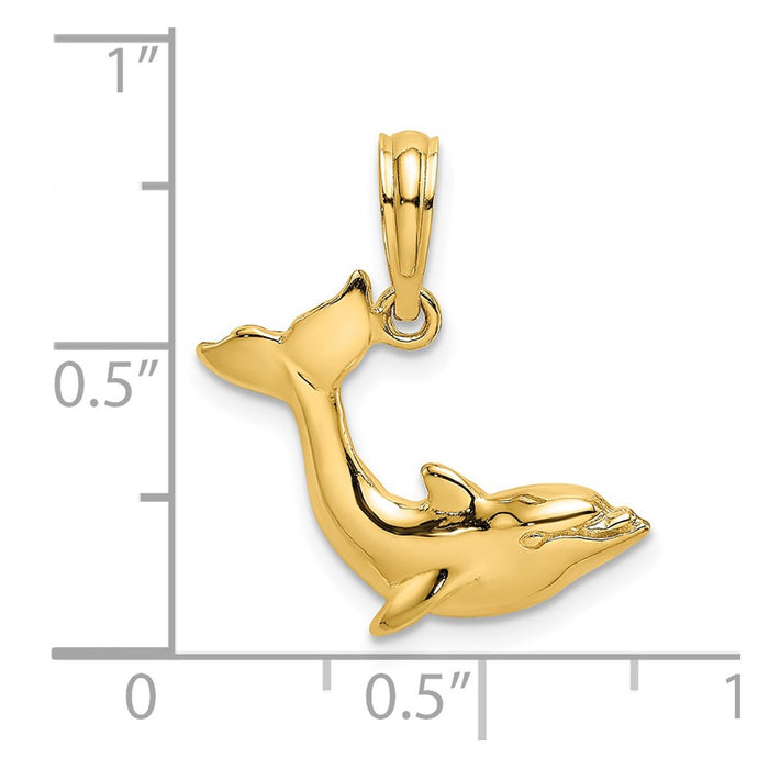 Million Charms 14K Yellow Gold Themed 2-D Textured Dolphin Jumping Charm