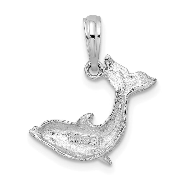 Million Charms 14K White Gold Themed Textured Dolphin Jumping Charm