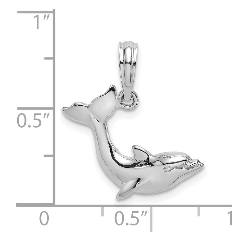 Million Charms 14K White Gold Themed Textured Dolphin Jumping Charm