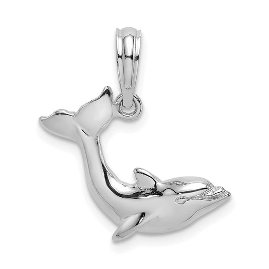 Million Charms 14K White Gold Themed Textured Dolphin Jumping Charm
