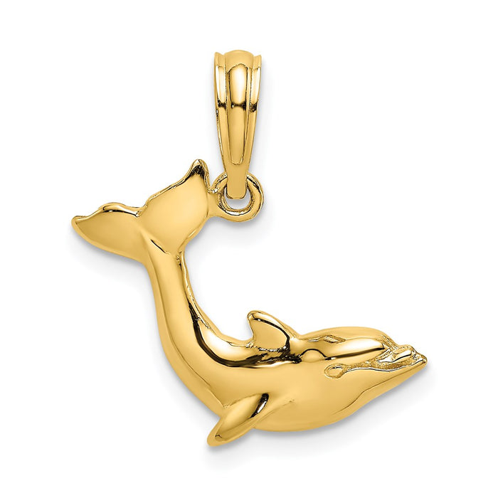 Million Charms 14K Yellow Gold Themed 2-D Textured Dolphin Jumping Charm