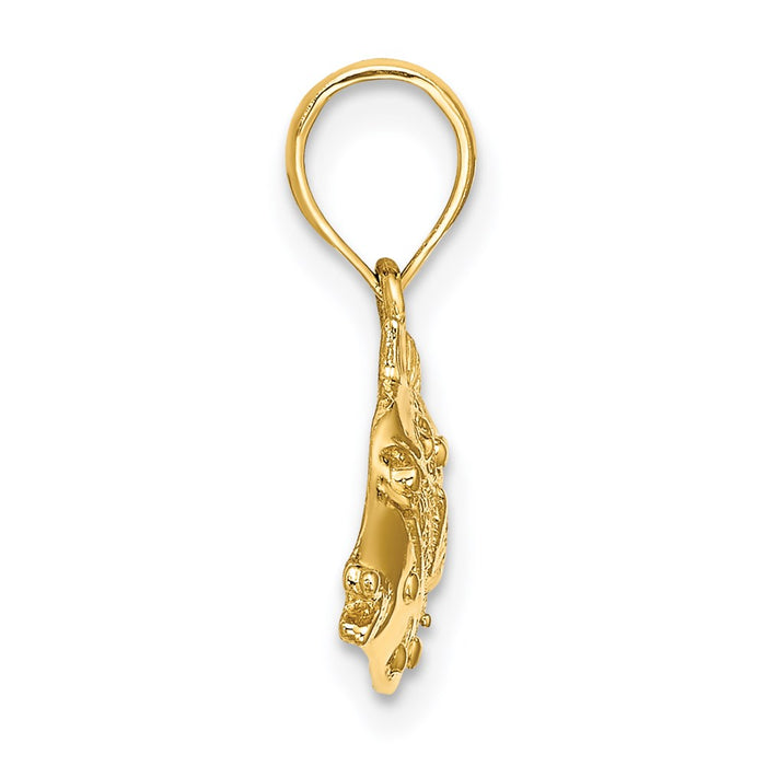 Million Charms 14K Yellow Gold Themed 2-D Polished & Engraved Fish Charm