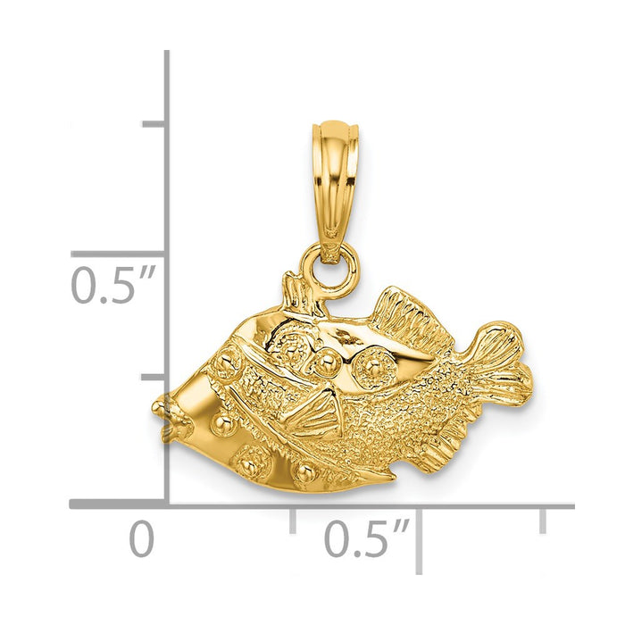 Million Charms 14K Yellow Gold Themed 2-D Polished & Engraved Fish Charm