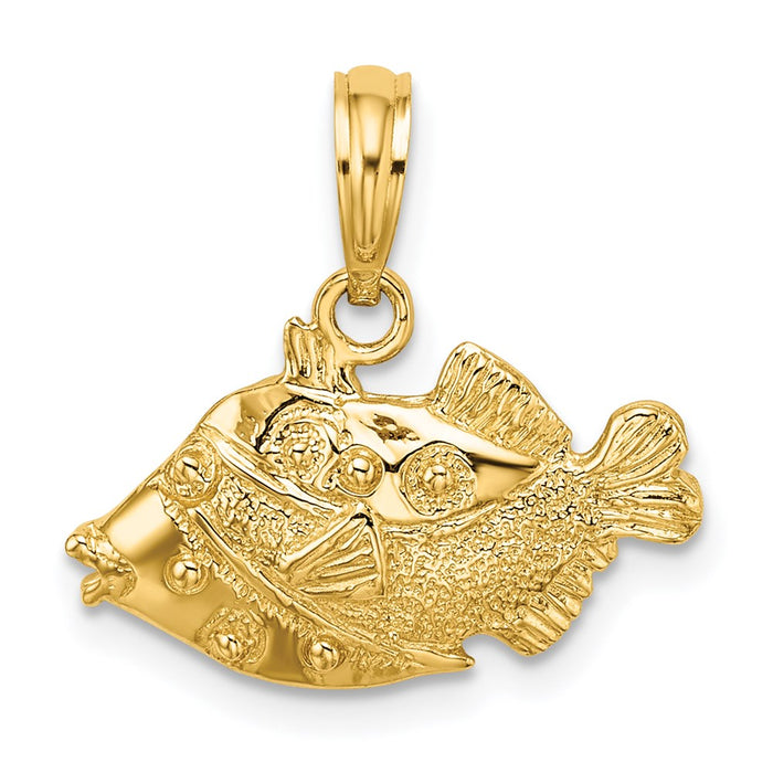 Million Charms 14K Yellow Gold Themed 2-D Polished & Engraved Fish Charm