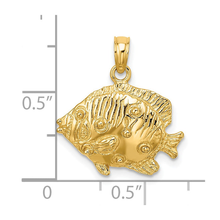 Million Charms 14K Yellow Gold Themed 2-D Polished & Engraved Fish Charm