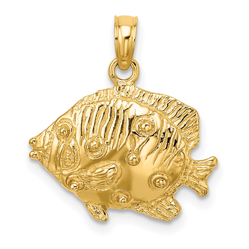 Million Charms 14K Yellow Gold Themed 2-D Polished & Engraved Fish Charm