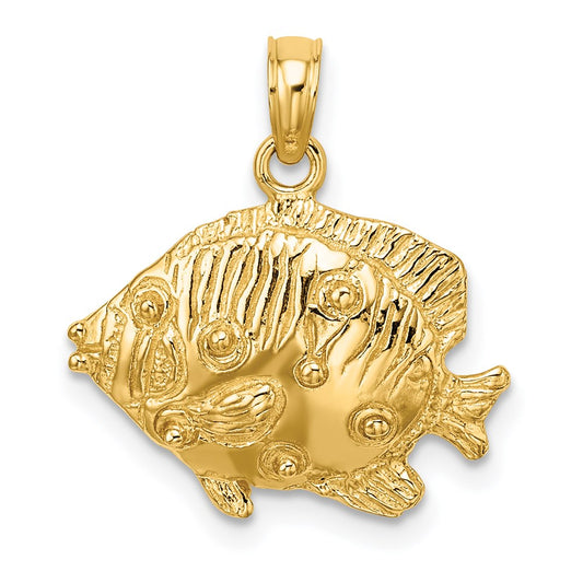 Million Charms 14K Yellow Gold Themed 2-D Polished & Engraved Fish Charm
