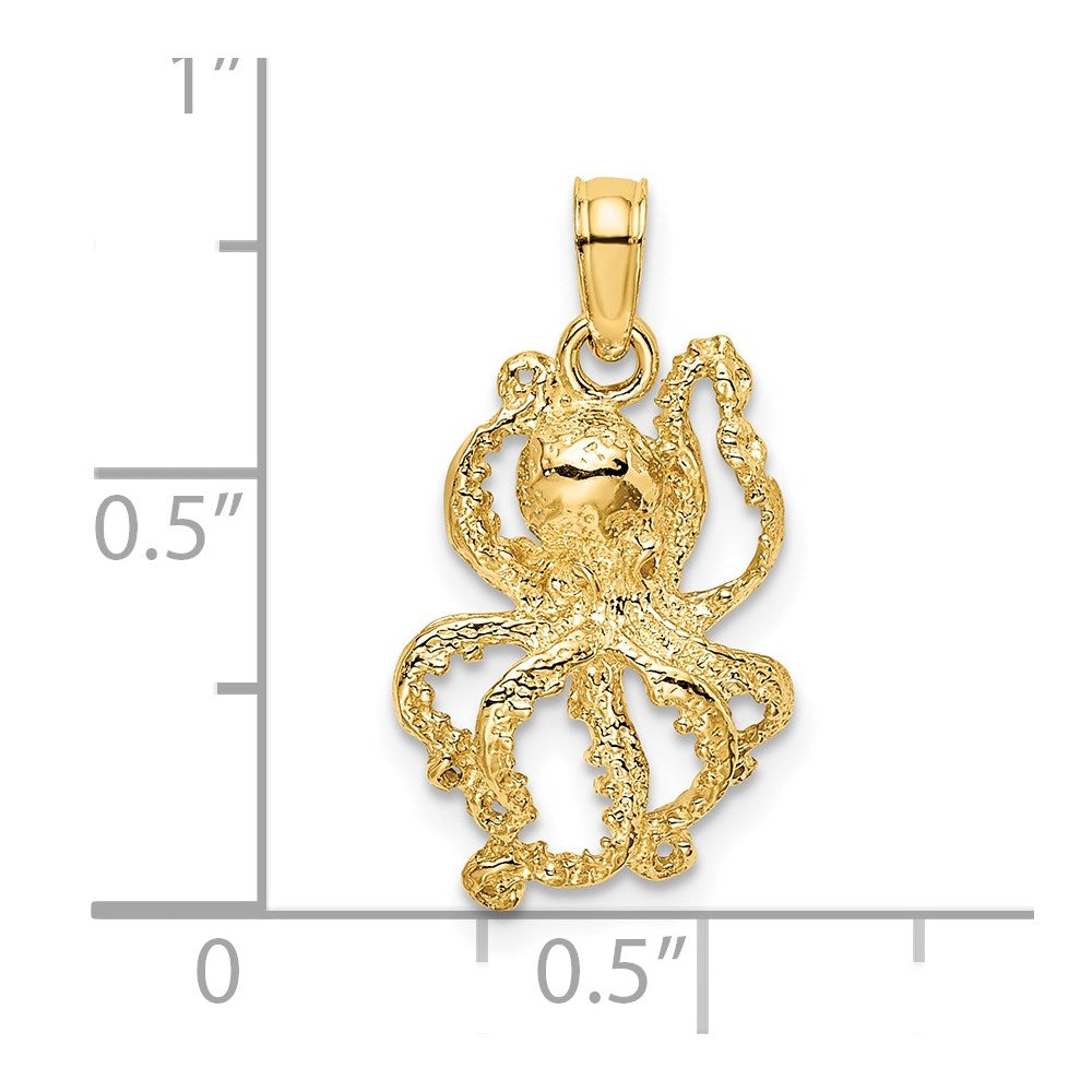 Million Charms 14K Yellow Gold Themed 2-D Textured Octopus Charm