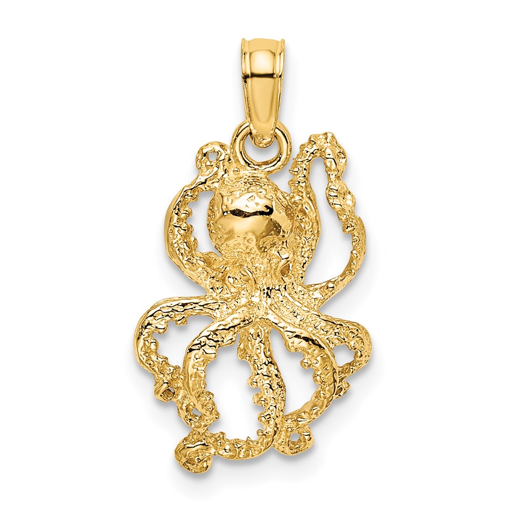 Million Charms 14K Yellow Gold Themed 2-D Textured Octopus Charm