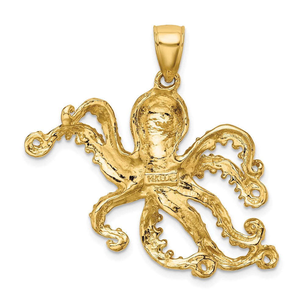 Million Charms 14K Yellow Gold Themed 2-D & Textured Octopus Charm