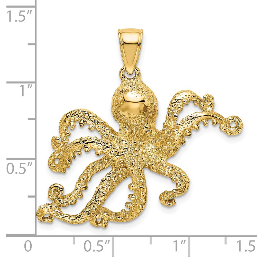 Million Charms 14K Yellow Gold Themed 2-D & Textured Octopus Charm