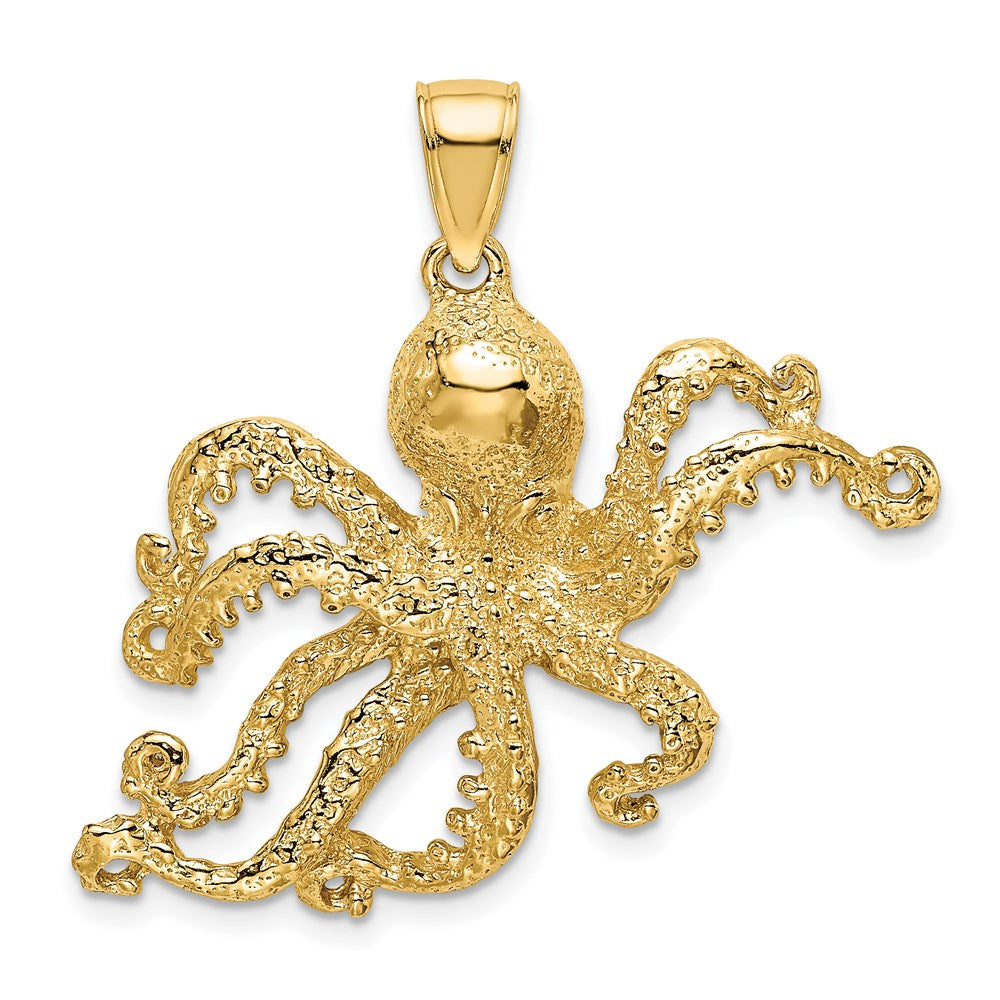 Million Charms 14K Yellow Gold Themed 2-D & Textured Octopus Charm