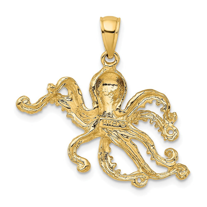 Million Charms 14K Yellow Gold Themed 2-D & Textured Octopus Charm