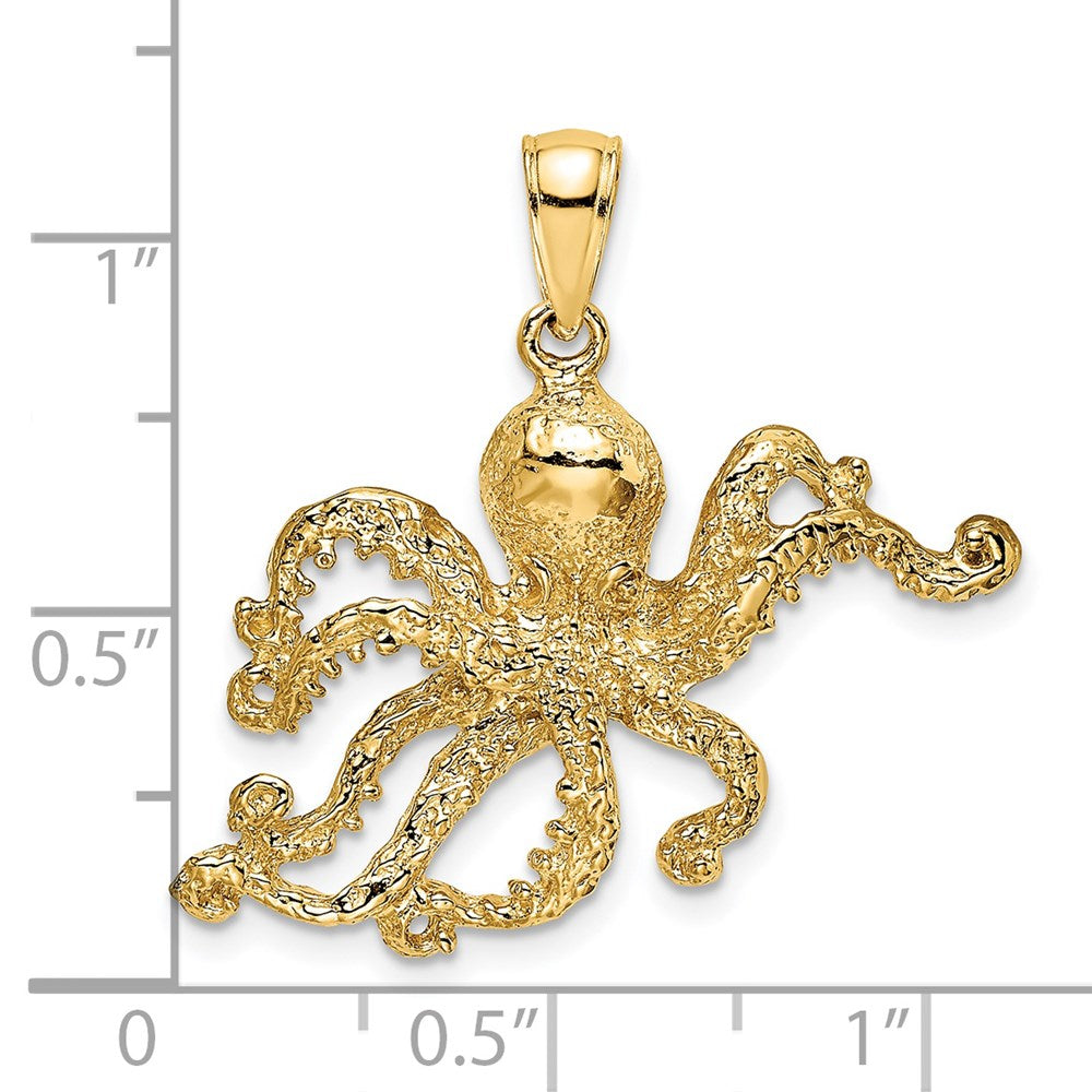 Million Charms 14K Yellow Gold Themed 2-D & Textured Octopus Charm