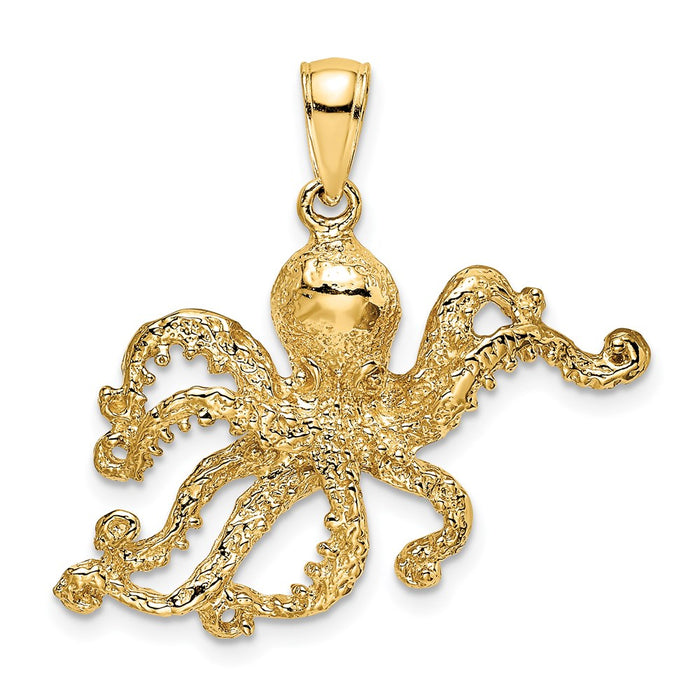 Million Charms 14K Yellow Gold Themed 2-D & Textured Octopus Charm