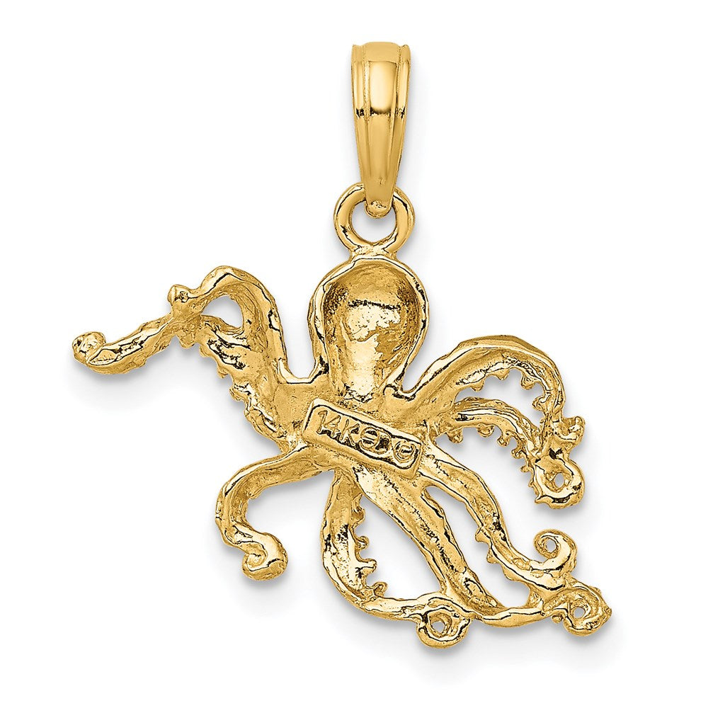 Million Charms 14K Yellow Gold Themed 2-D & Textured Octopus Charm
