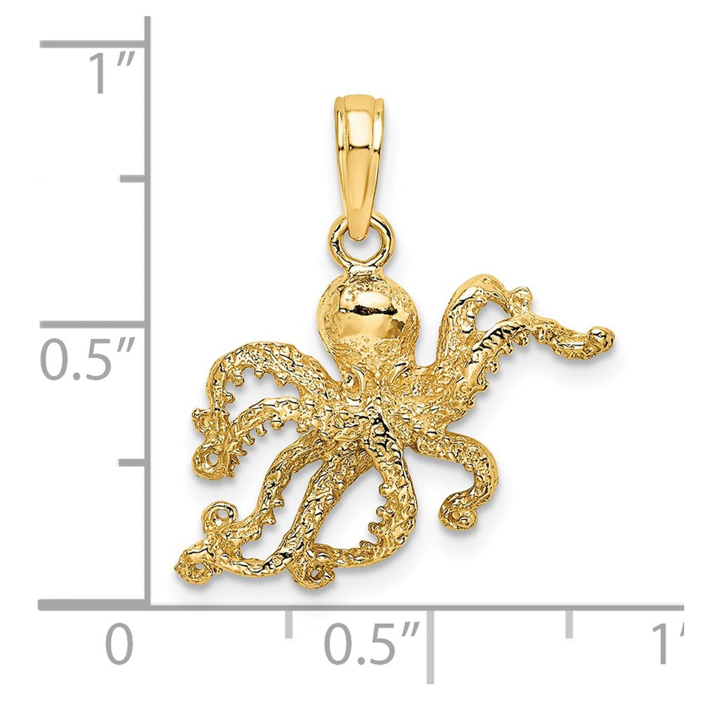 Million Charms 14K Yellow Gold Themed 2-D & Textured Octopus Charm